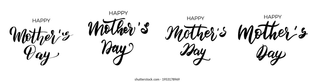 Happy Mother’s Day hand drawn lettering set. Calligraphy phrases for best mum holiday. Mother’s Day isolated on white phrases. Vector illustration.