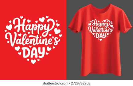 Happy Valentine’s Day Hand Lettered Typography Vector with Heart Shape for T Shirt Print full Customizable design. Isolated on Transparent Background