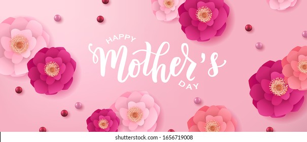 Happy Mother’s day hand lettering text. Good for card, poster, banner, invitation, postcard, icon. Vector illustration. Lettering typography. 