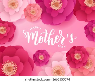 Happy Mother’s day hand lettering text. Good for card, poster, banner, invitation, postcard, icon. Vector illustration. Lettering typography. 