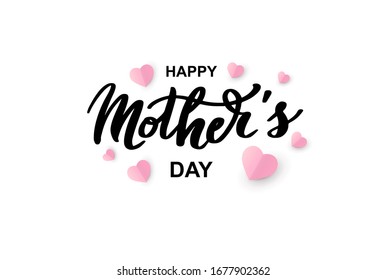 Happy Mother’s day hand lettering text. Good for card, poster, banner, invitation, postcard, icon. Vector illustration. Lettering typography. 