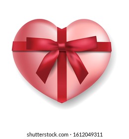 Happy Valentine’s Day, Heart shaped balloon with red ribbon and bow, Vector Illustration 