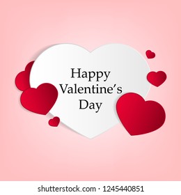 Happy Valentine’s Day. Heart vector illustration.Paper cut style. Valentine’s Day, paper hearts. 
