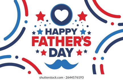 Happy Father’s Day. Honoring dads. Lovely celebration in June. Sweetest family holiday. Party event. Mustache and heart. Blue color. Creative art poster. Vector design