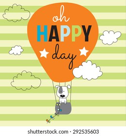 Happy Day Hot Air Balloon With Dog Vector Illustration