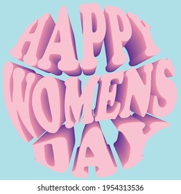 Happy women’s day icon, greeting card of international women’s day, pink and blue typographical design elements, minimalistic round concept 