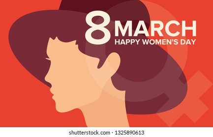 Happy Women’s Day. International holiday of female solidarity, which is celebrated on March 8. Silhouette of a girl in bright colors. Poster, banner and background