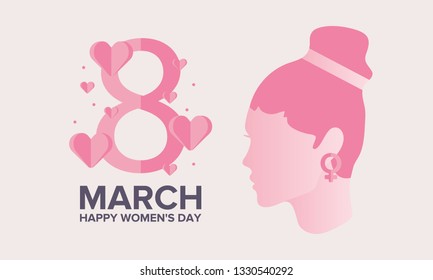 Happy Women’s Day. International holiday of female solidarity, which is celebrated on March 8. Silhouette of a girl in bright colors. Poster, banner and background