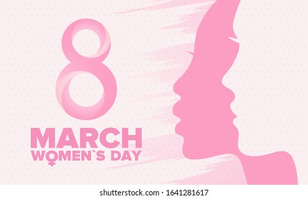 Happy Women’s Day. International holiday of female solidarity, which is celebrated on March 8. Women's rights, girl power. Female sign. Poster, card, banner and background. Vector illustration