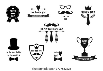 Happy Father’s Day labels set. Flat style vector logo and emblems for greeting card, barbershop, t-shirt design.