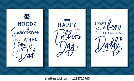 Happy Father’s Day lettering. I have a hero, I call him Daddy. Dad is superhero. Greeting, gift card, childish clothes, t-shirt print. Vector illustration. Calligraphy for Father Day sale and discount