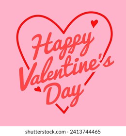 Happy Valentine’s Day Lettering. Modern Valentine’s Day Logo with heart on pink background. 14th of february greeting card, flyer, banner.