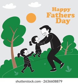 Happy Father’s Day lettering vector stock illustration Picture of a child's hand and their father's  Happy dad with son and daughter Father day Happy Fathers Day