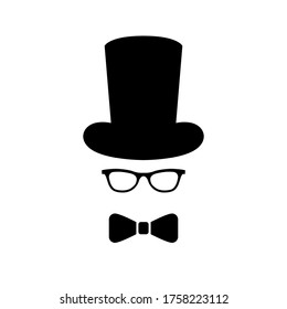 Happy Father’s Day logo. Bow tie, glass, hat. Flat style vector logo and emblems for greeting card, men's club, t-shirt design.