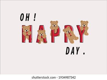 Happy Day Message With Teddy Bear Vector Design