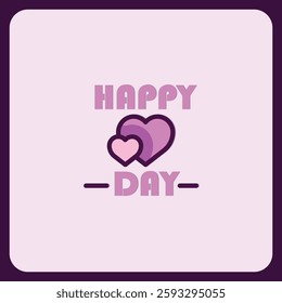 Happy Day Minimalist Design with Two Hearts Illustration