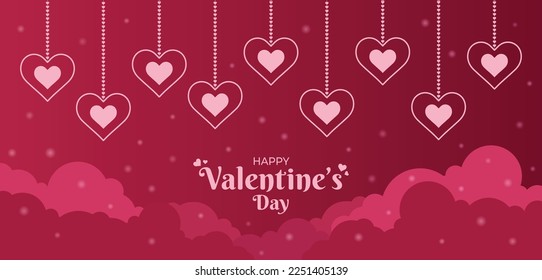 Happy Valentine’s Day Modern Banner Vector Illustration. February 14 celebration. Viva Magenta Glowing String Heart Design. Social media post, greeting card, website header, promotion graphic resource
