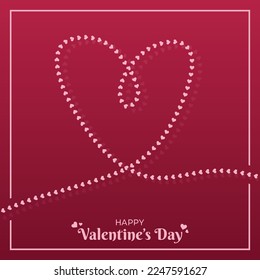 Happy Valentine’s Day Modern Square Poster Vector Illustration. February 14 celebration. Viva Magenta Glowing String Heart Design. Social media post, greeting card, website, promotion graphic resource