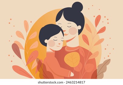 Happy mother’s day. Mother and hugging her child 