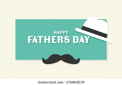 Happy Father’s Day with mustache, hat. Classical design. Vector illustration