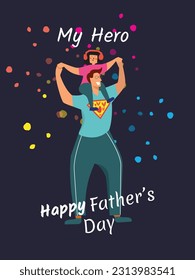 Happy Father’s Day with mustache, hat. Classical design. Vector illustration