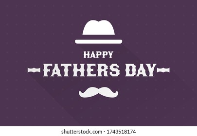 Happy Father’s Day with mustache, hat. Star pattern on background. Vector illustration