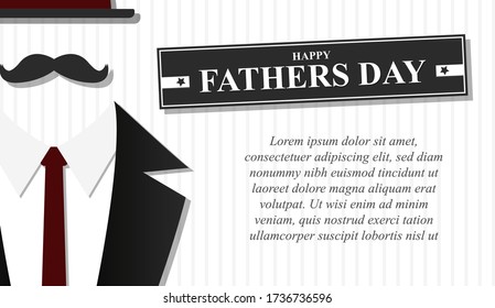 Happy Father’s Day with mustache, hat, tie and suit. With generic text on copy space. Vector illustration