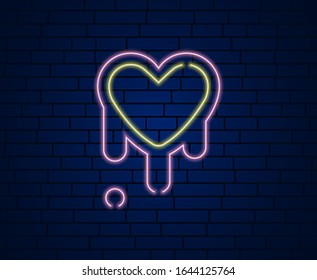 Happy valentine’s day neon glow light decoration. Logo, label, emblem signage, signboard, banner. Vector illustration of love couple promotion. Melted heart