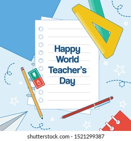 Happy Teacher’s Day on the PaperBackground Vector Illustration