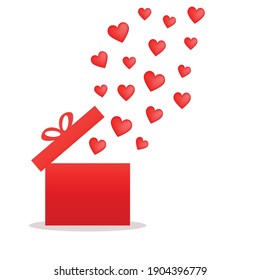 Feliz día de San Valentín caja de regalo abierta con corazones voladores. Ilustrador de vectores