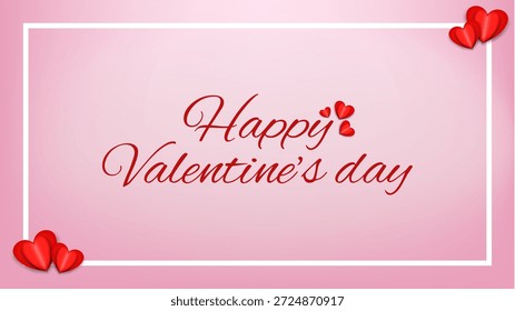 Fondo rosado del día de San Valentín feliz con los corazones rojos y el marco elegante