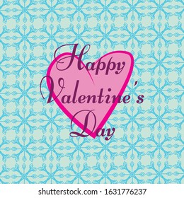 Happy Valentine’s Day with pink and blue hearts and frame - Vector illustration