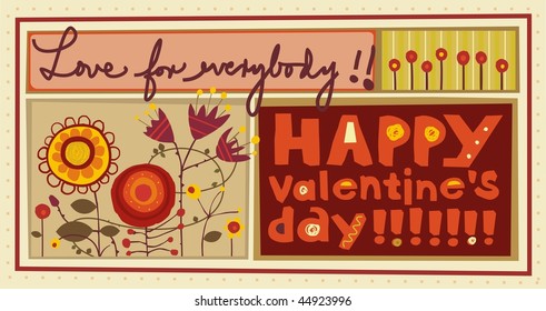 happy valentine´s day postcard with colorful flowers