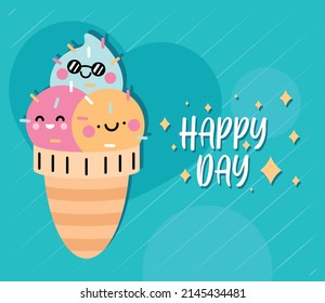 happy day postcard with ice cream