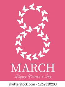 Happy women’s Day postcard, pink background