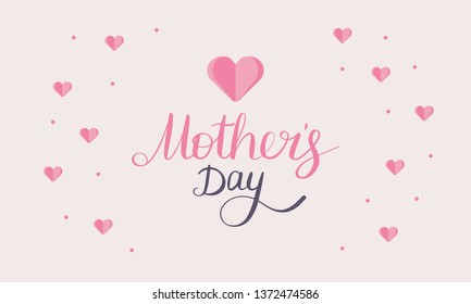 Happy Mother’s day. Poster with handwritten lettering and heart. International holiday. Ink brush calligraphy. Poster, card, banner, design element. Vector illustration