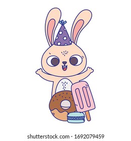 Happy Day, Kaninchen mit Partyhut und Eis in Stock-Vektorillustration