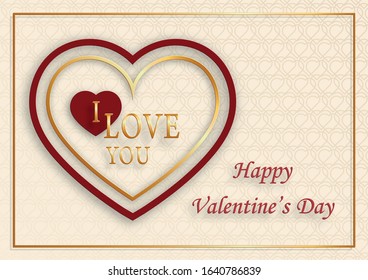 Happy valentine’s day with red and gold heart for I love you day, on color background for greeting cards, banner, web..