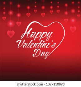 Happy Valentine’s Day with red light lines of hearts