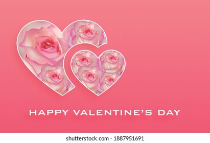 Happy valentine’s day with red and white heart for I love you day, on color background for greeting cards, banner, web..