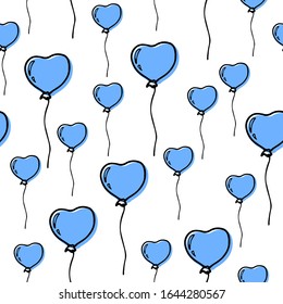 Feliz Día de San Valentín sin fisuras con globos azules en forma de corazón. Decoración de estilo doodle dibujada a mano. Símbolo de amor. El diseño de la ducha para bebés. Para tela, textil, papel pintado. Ilustración del vector