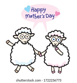 Felices ovejas del Día de la Madre. Ilustración vectorial.