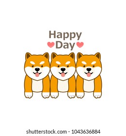 Happy day with Shiba Inu puppy sit on the floor on white background.