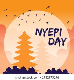 Happy Day of Silence Nyepi Balinese Hindu Holiday Greeting card Selamat hari raya Nyepi