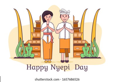 happy day of silence nyepi new year of saka 1942 or in Indonesian selamat hari raya nyepi tahun saka 1942. web blog greeting card poster banner ethnic tradition bali indonesia. 