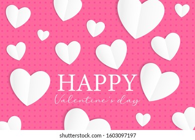 Happy Valentine’s day simply vector background. Paper craft heart shape object and beautiful lettering. For flyer, banner, poster, greeting card gift for holiday celebration. Love inspiration 