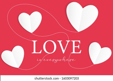Happy Valentine’s day simply vector background. Paper craft heart shape object and beautiful lettering. For flyer, banner, poster, greeting card gift for holiday celebration. Love inspiration 
