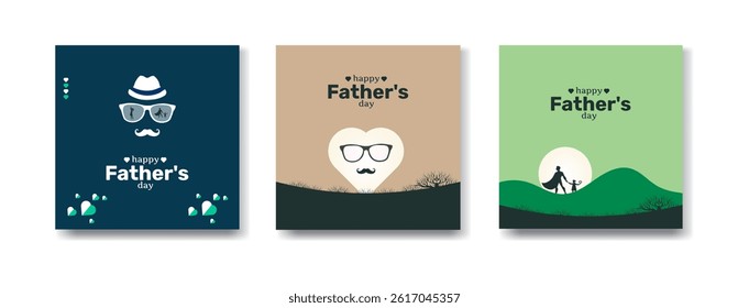 
 Happy Father’s Day social media banner set, Father’s Day Sale  promo bundle, Blue colors template for Instagram and Facebook.  web banners with necktie hat, tie, glasses, flyer, love icon.