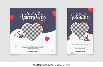 Happy valentine’s day social media post template Set for special discount promotion sale offer, sweet valentine online shop, store, advertising post