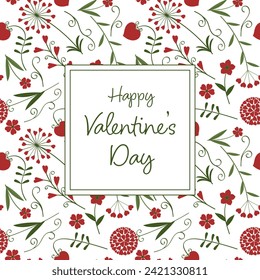 Happy Valentine’s Day. Square greeting card with a seamless pattern with heart flowers.